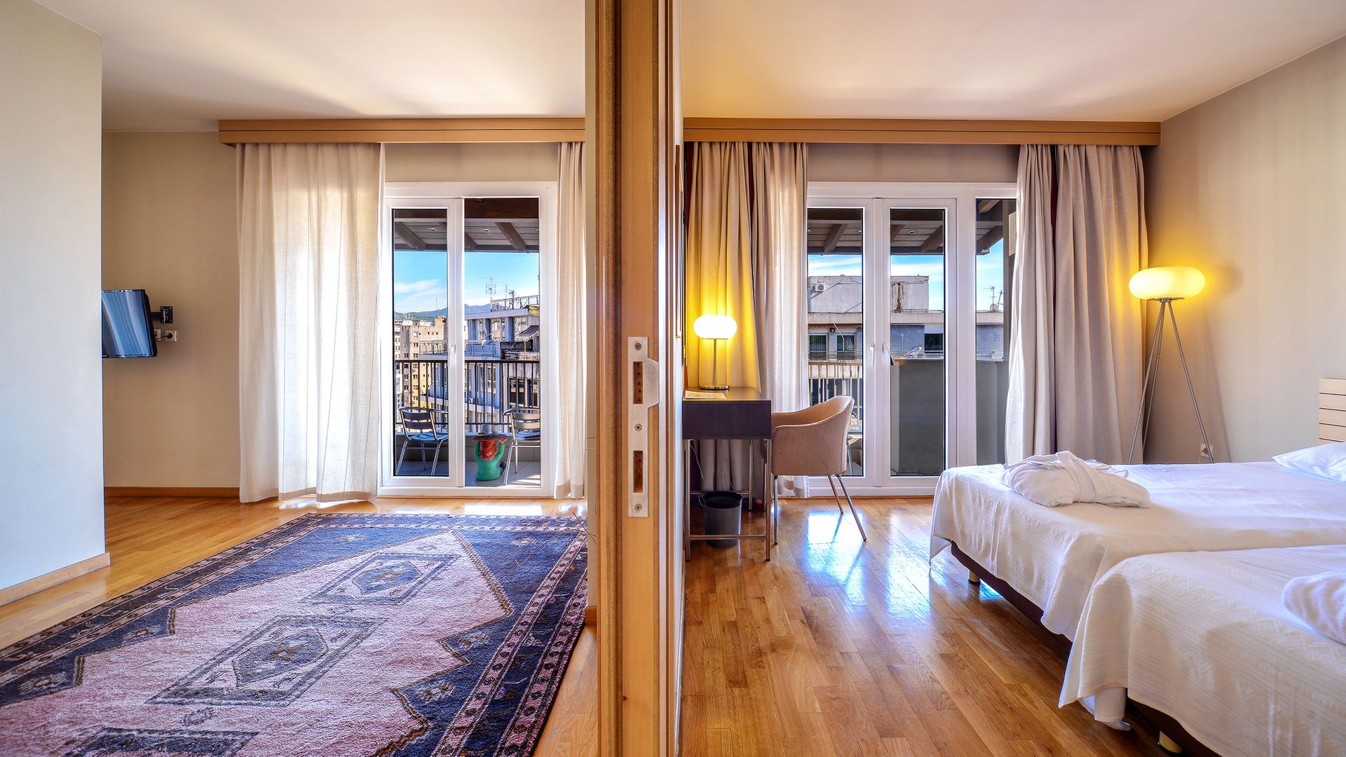 Our penthouse suites provide all the comfort, spaciousness and elegance needed to unwind after a long day of business or exploration of Thessaloniki