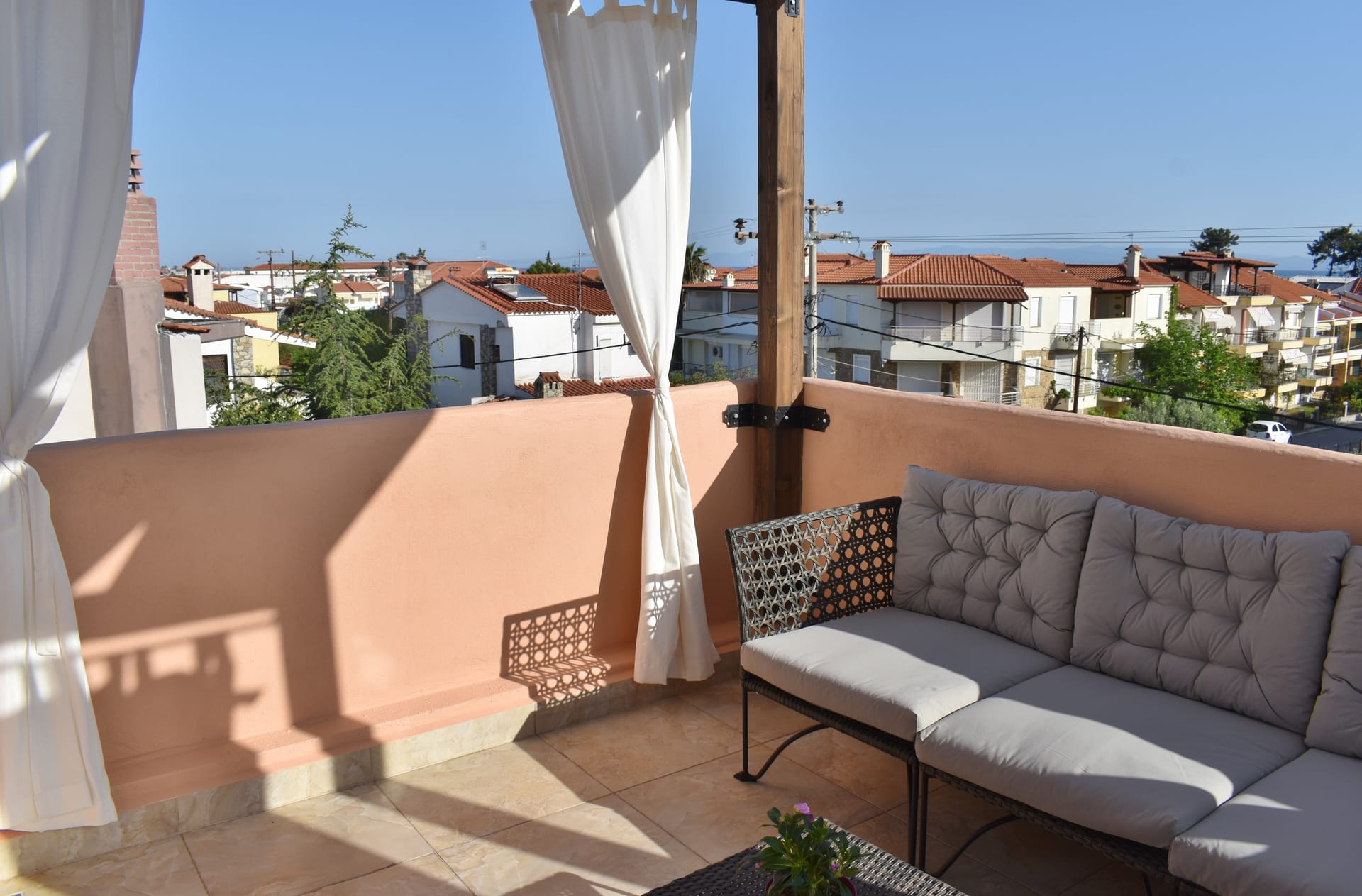 balcony overlooking the seaThird level- Attic with two beds and a big terasse with sea view - A/C