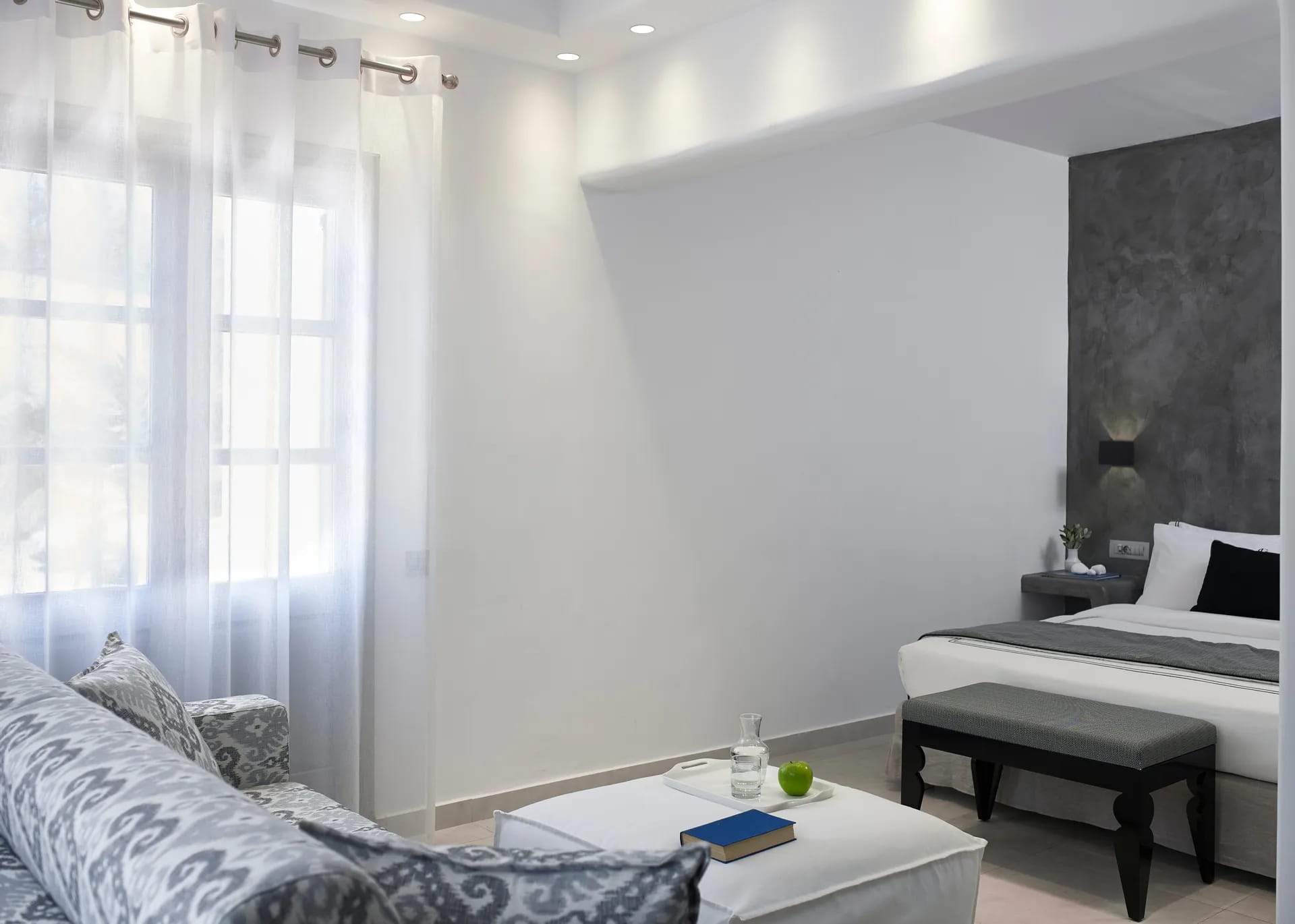 White Family Room with Garden View