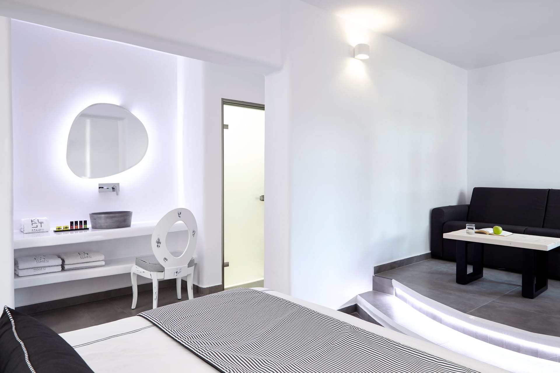 White Family Room with Garden View