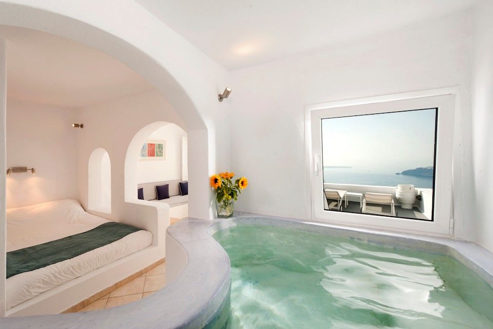 Honeymoon Double Room with Indoor or Outdoor Heated whirlpool with Caldera and Sunset view