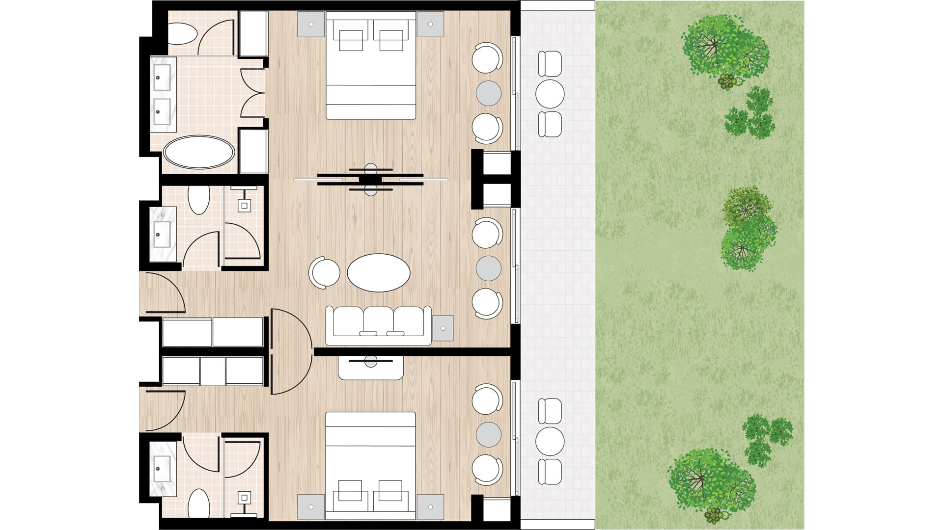 2 Bedroom Luxury Suite with Garden